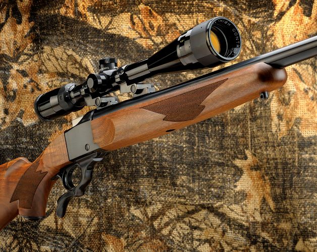 Lead photo shows the classic lines and traditional design of the Ruger No. 1 rifle. Chambered here for the .220 Swift and combined with a long-range scope, this is the right tool for serious varmint hunting.
